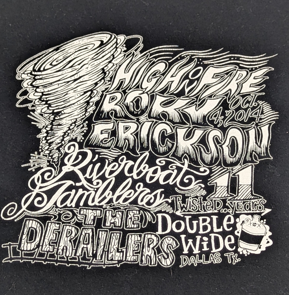 Roky Erickson, The Derailers, High On Fire, 10.4.14 Concert Tee Dallas, TX 2XL